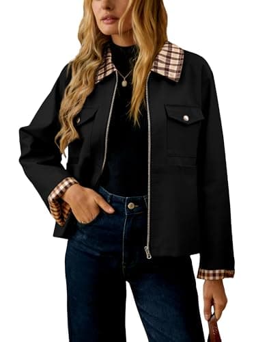 UEAL Spring Jackets For Women 2026 Trendy Black Light Zip Up Cute Summer Jacket Coats Medium Black - Image 1