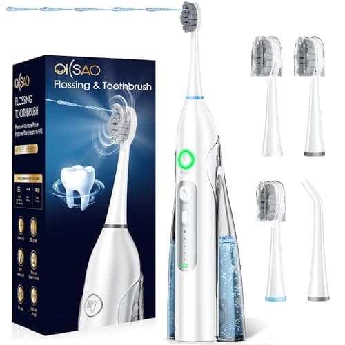 OILSAO Electric Toothbrush with Water Flosser, 3 Sonic Modes, 5 Flossing Speeds with 3 Brushes + 1 Nozzle, Portable Flossing Toothbrush Combo for Adults Teeth Cleaning Kit for Plaque Removal,White - Image 1
