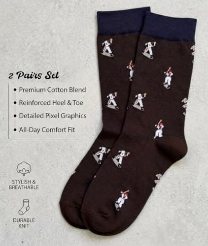 Frepstudio Funny Baseball Socks for Men 2 Pairs Set- Baseball Mad Novelty Socks Gift for Teen Boys Husband Dad, Christmas Birthday Valentines Father’s Day Gifts-,Size 9-12 - Thumbnail 4