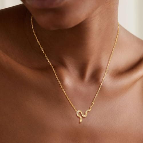 BENEIGE Gold Necklace for Women 14K Gold Plated CZ Snake Pendant Necklace Adjustable Chain Choker Charm Necklaces Jewelry Gifts - Thumbnail 3