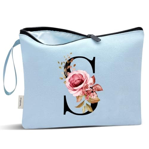 Vavabox A-Z Personalized Makeup Bag, Birthday Gifts for Women Mom, Gifts for Best Friend, Bride Bridesmaid Cosmetic bag (S, Blue) - Image 1