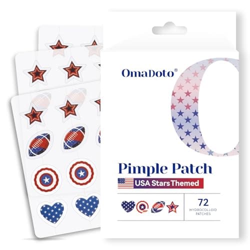 OMADOTO Star Pimple Patches for Face - 72Pcs (14mm) Hydrocolloid Acne Patches For Sports&Gatherings, USA Stars Themed Blemish & Zit Stickers, USA Party Pimple patches, 4th of July Zit Patches