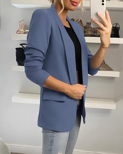 KIRUNDO Womens Blazer 2026 Spring Fall Bussiness Casual Long Sleeve Open Front Work Office Dressy Suit Jackets with Pockets(Grey Blue, Medium) - Thumbnail 5