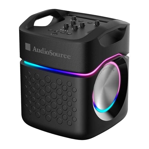 AudioSource 2.1 Channel Party Speaker with Built-in Subwoofer, 160W, RGB Light Modes, Portable Outdoor Karaoke Speaker, Bluetooth 5.3, Dual Mic Inputs, Ultra Bass Boost, Matte Black, AP40 - Image 1