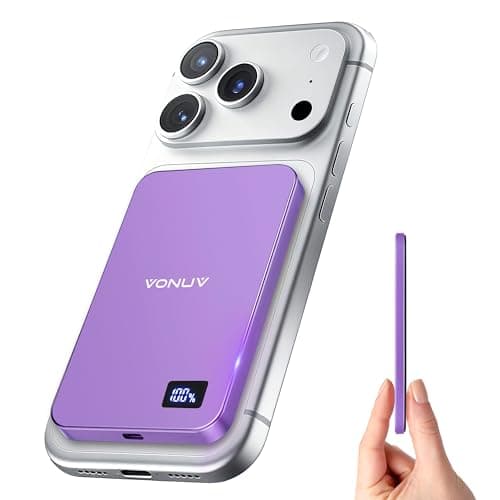 Magnetic Portable Charger 5000mAh, 15W Ultra Slim Wireless Portable Charger, Fast Charging for iPhone 17/16/15/14/13/12 Pro/Pro Max/Plus, Metal Shell, USB-C Cable to Charge Other Phones (Purple) - Image 1