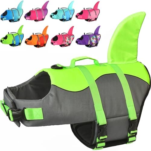 Doglay Dog Life Jacket, Ripstop Cute Shark Dog Life Jacket with Superior Buoyancy and Rescue Handle, Adjustable Dog Life Vests for Swimming Boating, Pet Flotation Vest for Small Medium Large Dogs