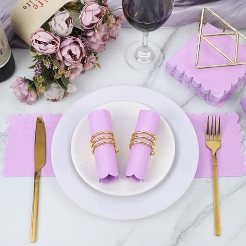 NatNarr 120 Pcs Purple Napkins,Scalloped Easter Paper Napkins Disposable Lavender Cocktail Napkin Lilac Beverage Dessert Napkin for Birthday Wedding Bridal Baby Shower, 5 x 5 Inch - Thumbnail 5