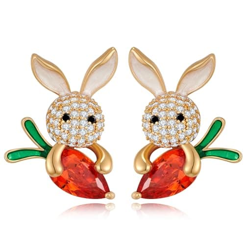 CUFELMU Easter Bunny Earrings for Women Crystal Rabbit Carrot Stud Earrings Animal Bunny Earrings for Holiday Party Gifts - Image 1