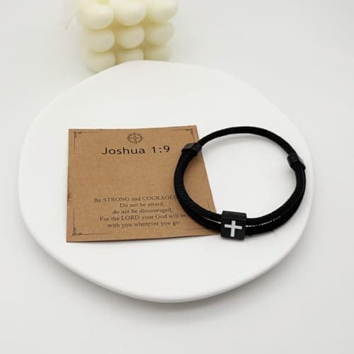 Mens Cross Bracelet for Teen Boys Gift Ideas, christmas stocking stuffers for teens, Christian Religious Jewelry Gifts for Son from Mom Catholic Baptism Confirmation Birthday Gifts for Son Grandson Nephew - Thumbnail 3