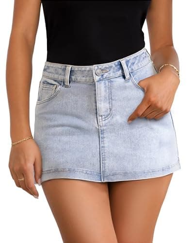 DLOODA Jean Skirt for Women, Casual Denim Mini Skirt Stretchy Trendy Cute Micro Jean Skirts Zip Fly with 4 Pockets - Image 1