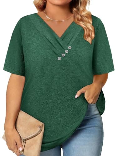 Womens Plus Size Tops Summer Boho Tops Fashion Clothing Clothes for Women St Patricks Day Green Easter Shirt Button Down Short Sleeve Blouses Dressy Casual Business Vacation Country Concert Outfits XL - Image 1