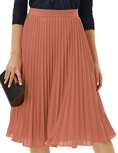 GRACE KARIN Womens Classy Vintage Swing Pleated Chiffon A-line Skirt Dark Salmon XL - Image 1