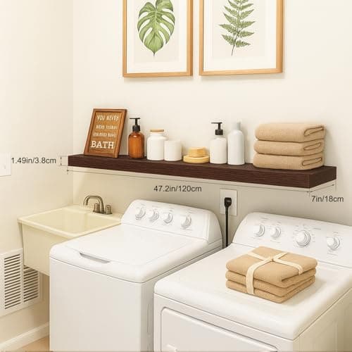 Mifurn Floating Shelves for Wall, Bathroom Shelves Over Toilet, Wall Shelves & Book Shelf for Room, Hanging Shelf, Modern Wooden Mounted Floating Shelves, 48x7x1.5 in (Walnut-Like, Set of 1) - Thumbnail 5