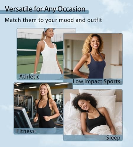 ZYQEXA Workout Tank Tops for Women with Built in Bra, Loose Sleeveless Gym Tops Seamless Racerback Athletic Yoga Shirts, White, M - Thumbnail 6