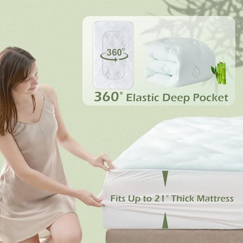 Hansleep Full Size Memory Foam Mattress Pad Topper, Full Foam Mattress Topper Viscose Derived from Bamboo, Full Bed Mattress Pad Cover for Back Pain Relief, 78" x 80", White - Thumbnail 4