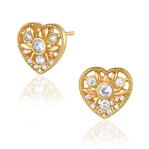 Fettero Gold Earrings for Women Delicate Dainty Earrings | 14K Gold Plated Stud Earrings Trendy Handmade Butterfly, Spike Heart, Flower, Cross, Evil Eye Stud Earrings Ligthweight Hypoallergenic - Image 1