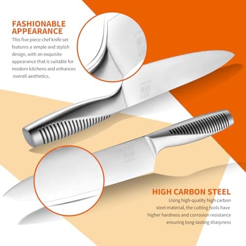 HAOCHUYI 5-Piece Professional Chef Knife Set - Ultra-Sharp Kitchen Knives with Ergonomic steel handle, Ideal for Home, Outdoor, Camping, BBQ, and Gifts for Men - Thumbnail 3