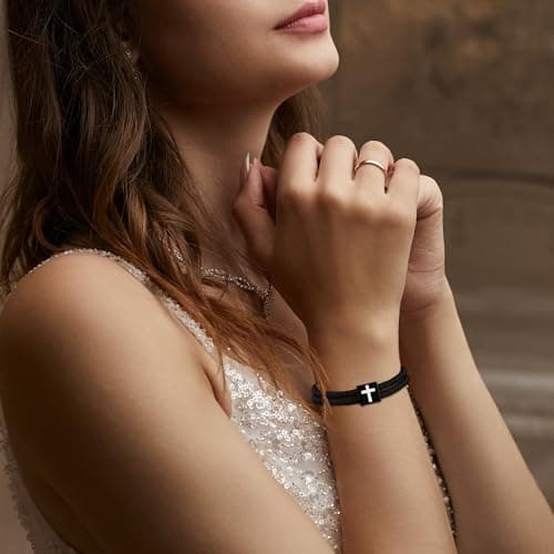 Sistble Christian Gifts for Men, Easter Gifts for Teen Boys Black Cross Bracelet for Men Confirmation Gifts Psalm Bible Verse Religious Catholic First Communion Gifts Braided Rope Jewelry - Thumbnail 4