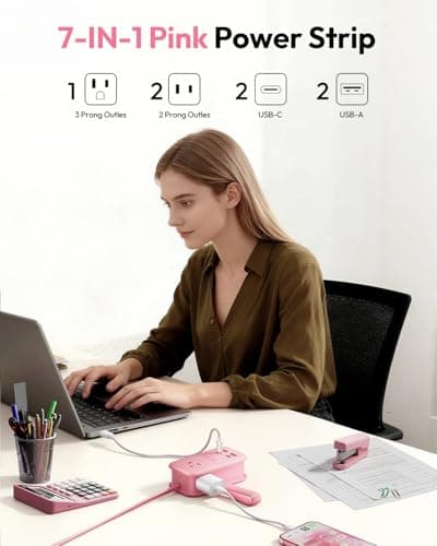NTONPOWER GAN Ultra 65W Pink Fast Charging Station, Travel Power Strip with 3 Outlets 4 USB (2 USB C), Pink Extension Cord 4Ft, Kawaii Cute Accessories Compatible with MacBook, iPhone - Thumbnail 3