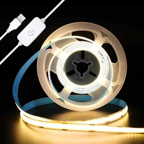 Meewata COB LED Strip Light, TV LED Backlight, 3.28ft USB Flexible, Cuttable, Dimmable with Tape Strip Lights Great for Cabinets, Closet, Bedroom, Kitchen, Shelves etc Warm White - Image 1