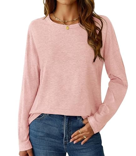 GKBK Long Sleeve Shirts for Women Crew Neck Basic Tops Casual Loose Fitted Fall Clothes 2025 Dusty Pink XXL - Image 1