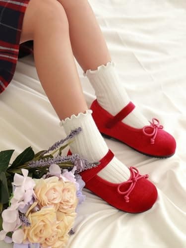 ALLOVIN 6 Pairs Non-Slip Ruffle Socks for Baby & Toddler Girls – Soft Cotton Grip Socks | Pure White/Off-White | 6-12 Months - Thumbnail 3