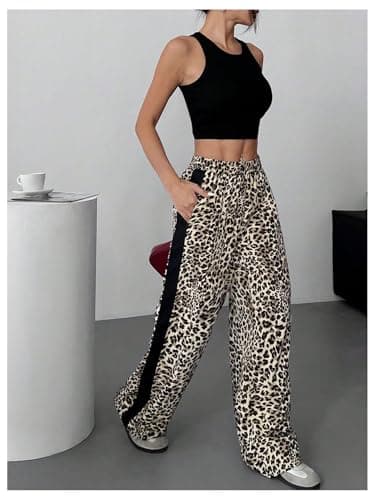 GORGLITTER Women's Leopard Print Baggy Pants Animal Cheetah Striped Y2K Wide Leg Trendy 2025 Casual Pants Multicolor Medium - Thumbnail 5