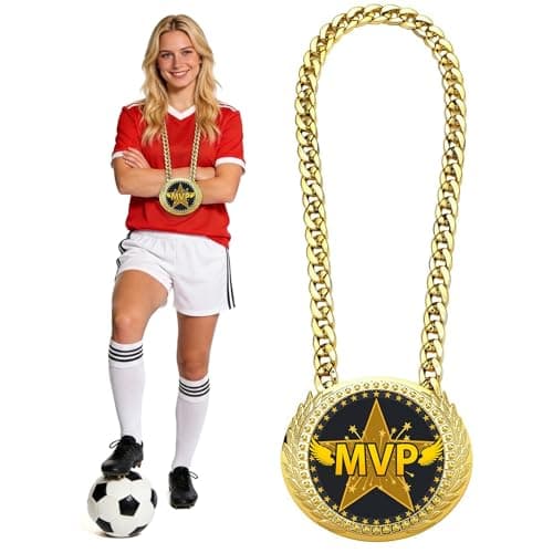 Opxuliix MVP Award Medals Turnover Chain - 6" Big Gold Sports Achievements Champ Medal Necklace for Most Valuable Player,Champion Chain for Sports Competitions Celebration, Prize Gifts Party Favors - Image 1