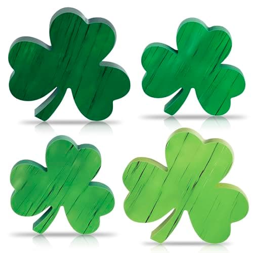St Patricks Day Wooden Shamrock Decoration, 4-Piece Set of St. Patrick's Day Tabletop or Tray Multi-Layer， tiered tray decor Tray Decoration, shamrock decorations, Office Decor - Image 1