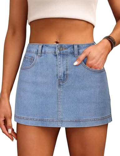 Denim Skort for Women High Waist Mini Denim Skirt Casual Stretch Women Jean Skirt with Pockets Mid Blue US L - Image 1