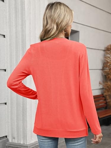 Heymoments Open Front Cardigan for Women Watermelon Red Large Long Sleeve Loose V Neck Outerwear Causal Bolero Lightweight Soft Drape Spring Fall Winter Tops Breathable Knitted Sweaters - Thumbnail 4