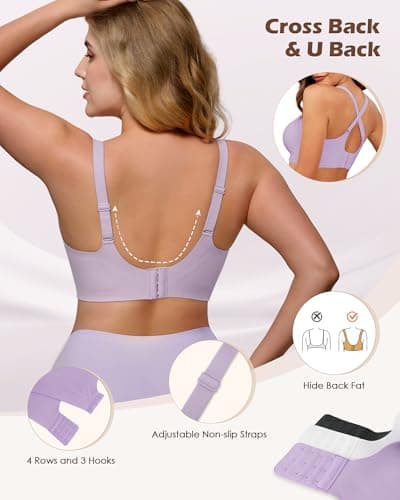As Fairy Bras for Women- No Underwire, Full Coverage, Push Up, Back Smoothing, Seamless Soft Comfortable Bras Purple 38A - Thumbnail 4