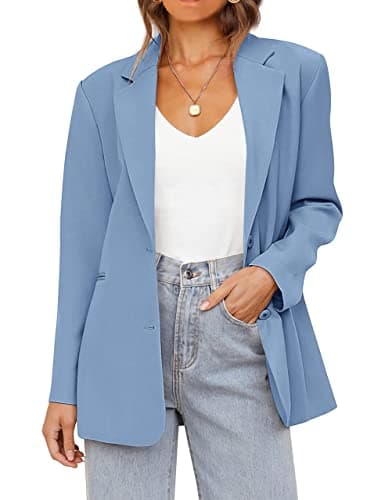MEROKEETY Blazers for Women Business Casual 2025 Fall Oversized Long Sleeve Lapel Suit Jacket Work Office Blazer, Dustyblue, M - Image 1