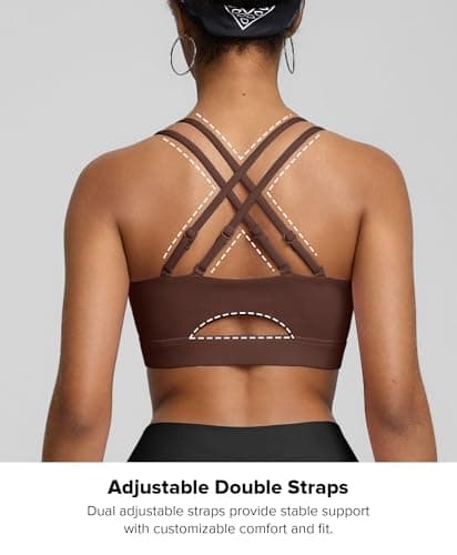 BRXL Sports Bras for Women Strappy Back Sports Bra with Padding Sewn in Adjustable Spaghetti Strap Dark Brown - Thumbnail 3