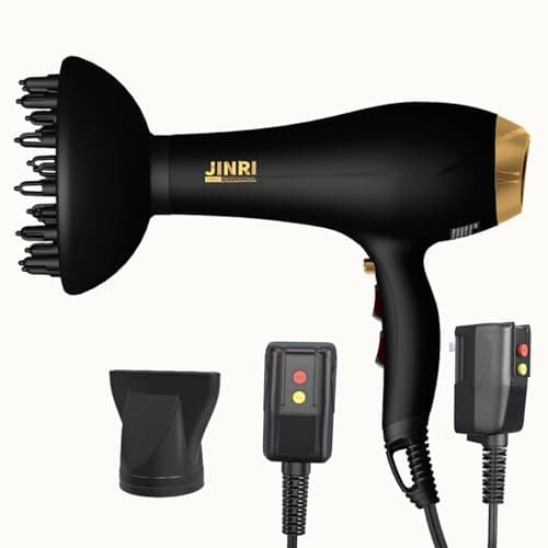 JINRI Hair Dryer - 2000W High-Speed AC Negative Ionic Blow Dryer for Salon & Personal Use – Powerful, with Diffuser & Nozzle for Women & Men, Black Gold - Image 1