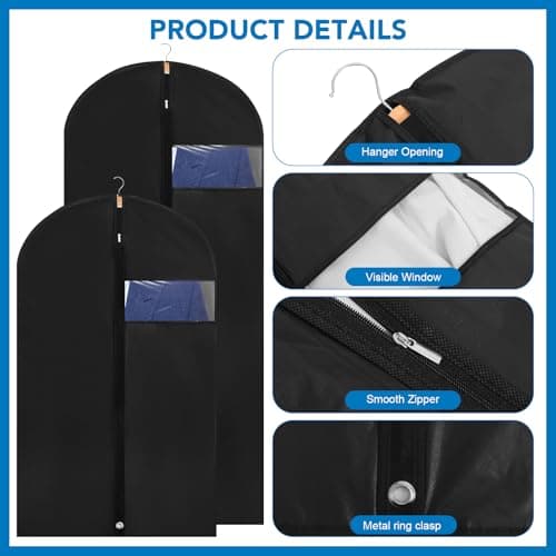 Dntorx 2 Pack Garment Bags with Clear Window, 45"/60" Clothes Covers with Zipper, Transparent Hanging Suit & Coat Covers for Closet Storage, Jackets, Dresses, Windbreakers - Thumbnail 3