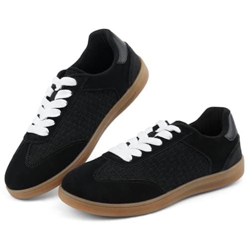 JENN ARDOR Lightweight Black Sneakers for Women Fashion Lace-Up Tennis Shoes Casual Comfortable Non-Slip Work Walking Everyday Shoes 7.5 - Image 1