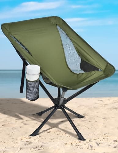 Docusvect Swivel Portable Camping Chair for Adults, Fast Setup, Lightweight & Small Folding Chair with Cup Holder, Side Pocket and Carry Bag - Support 330 LBS