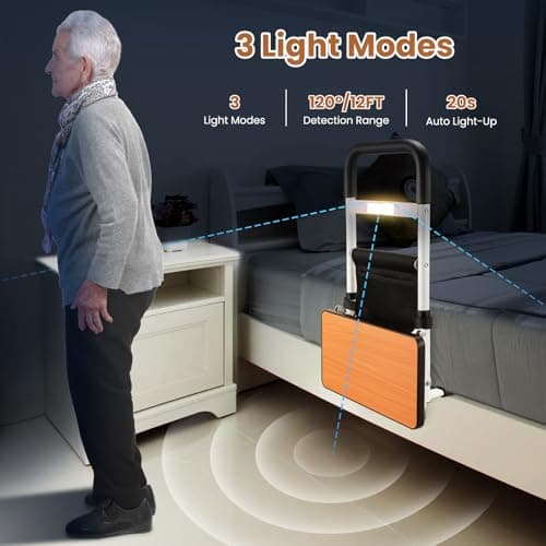 ONLYCARE Bed Rails for Elderly Adults Safety, Adjustable Side Rails for Beds for Seniors & Patients,Elderly Bed Support with Motion Light & Storage Pocket, Fits All Beds - Thumbnail 4