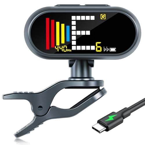 EX USB-C Rechargeable Guitar Tuner Clip On, Full Color LCD Display Chromatic Tuner for Acoustic/Electric Guitar, Bass, Ukulele & Violin, Professional Fast & Precise Pitch Detection - Image 1