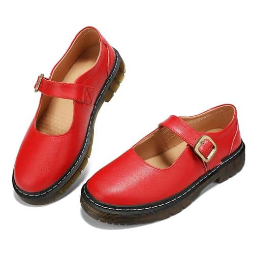 Azimaey Women's Mary Jane Flats Classic Comfort Slip-On Shoes - Breathable Lightweight Casual Dress Shoes for Women, Closed Toe Walking Shoes Fashion Cute & Everyday Comfort Red,8 US - Image 1