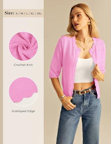 GRACE KARIN Womens Short Sleeve Cardigan Sweater, Lightweight Cropped Cardigan Trendy, Dressy Casual Floral Bolero Shrugs Pink - Thumbnail 4