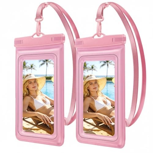 UOEPOWA Floating Waterproof Phone Case (2-Pack) - IP68-Rated Waterproof with Neck Strap, Suitable for Swimming and Outdoor Sports, Compatible with All 7.0-inch Models (Pink) - Image 1