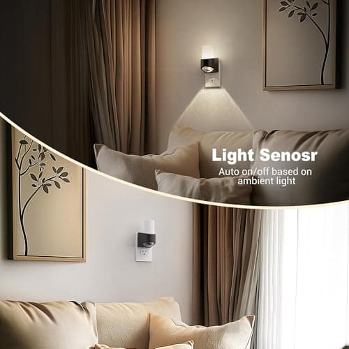 JandCase LED Night Lights Plug into Wall, Decorative Night Light with Dusk to Dawn Sensor, Adjustable Brightness, 5000K Daylight White Nightlight Plug in for Kids, Bathroom, Hallway, Bedroom, Stairway - Thumbnail 3