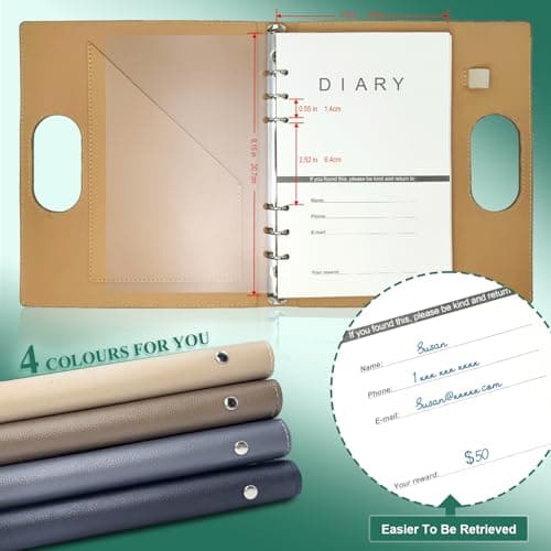 Blank A5 Binder Portable Refillable Notebook - 5.8" x 8.3", 160 Pages of 100G Thick Paper, 6-Ring Design with Pen Loop and Index Tab Stickers - Ideal for Writing, Travel, Work, and School (Khaki) - Thumbnail 5