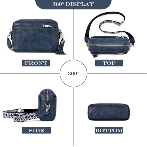 Roulens Triple Zip Small Crossbody Bag for women,Wide Strap Cell Phone Purse Shoulder Handbag Wallet with Credit Card Slots - Thumbnail 3