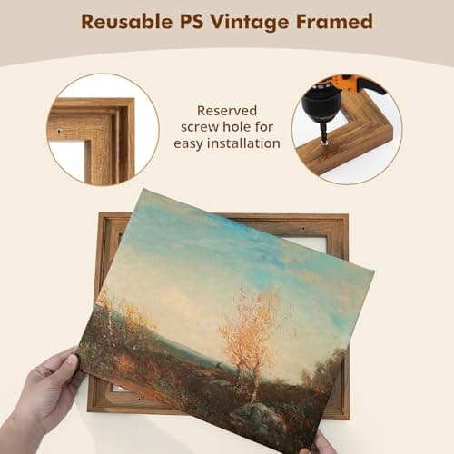DAJONART Vintage Floating Frame Wall Art Landscape Hudson River Canvas Prints Wall Decor, Antique Framed Christmas Gift for Farmhouse Rustic Home, 11"x14" - Thumbnail 3