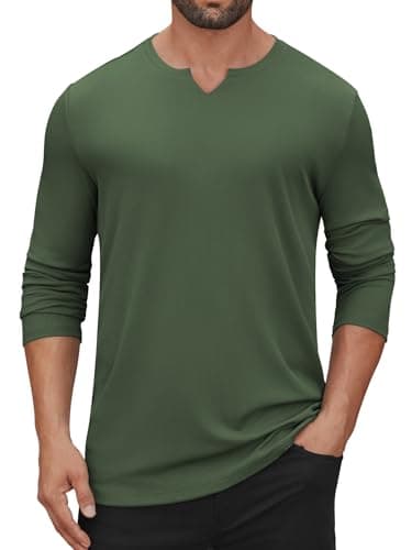 Hardaddy Men's V Neck Long Sleeve Ribbed Casual T-Shirt Classic Basic Solid Tee Shirts Army Green XXL - Image 1