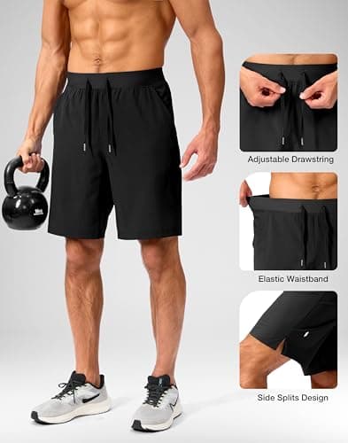 Soothfeel Men's Running Shorts with Zipper Pockets 9 Inch Lightweight Quick Dry Gym Sports Athletic Workout Basketball Shorts for Men (Black, XXXL) - Thumbnail 5