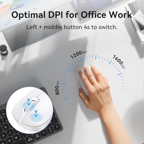 TECKNET Wireless Mouse for Laptop, 2.4GHz Computer Mouse 3 Adjustable DPI Office Cordless USB Mice with Receiver,Small to Medium Sized Hands Compatible with PC, Laptop, Desktop,Off-White - Thumbnail 5